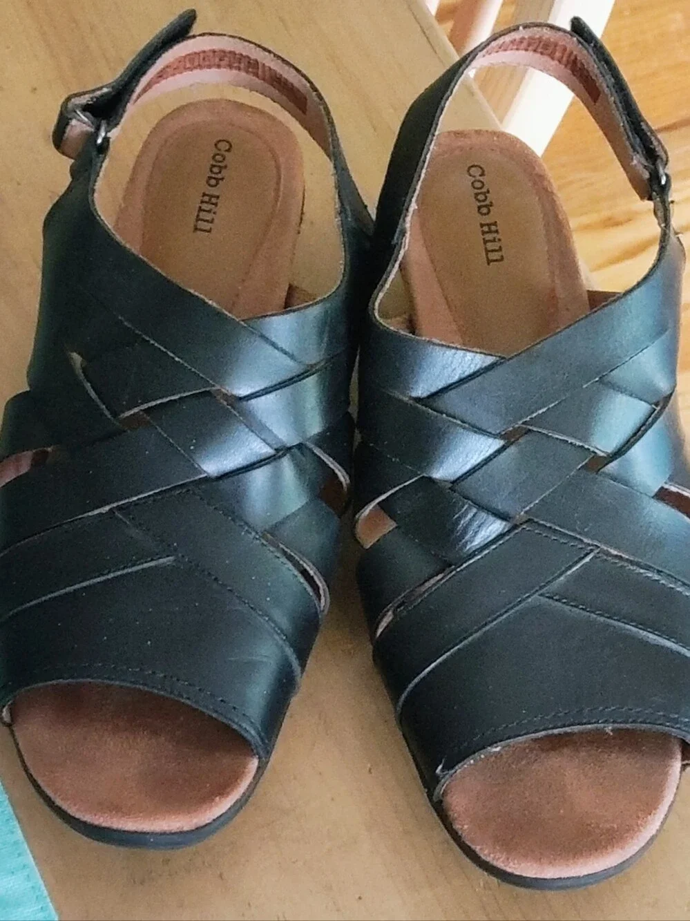 Cobb Hill - 12M - Comfort Wedge Black Leather Slingback Sandal